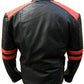 Classic Men's Black Leather Biker Jacket with Red Stripes - Stylish Café Racer Brando Quilted Motorcycle Outerwear