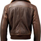 Coffee Brown Sheepskin Aviator: Timeless Style, YKK Zipper, Utility Pockets for Warmth and Comfort.