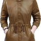 Chic Vintage Hooded Sheepskin Trench: Slim-Fit Brown Leather Coat for Women, Fashionably Timeless
