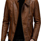 Brown Sheepskin Motorcycle Jacket: Stylish Slim Fit Windbreaker