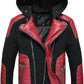 Black Biker Sheepskin Jacket: Hooded, Red Quilted Design, Genuine Leather - Ultimate Style and Warmth