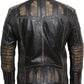 Black Grunge Skull Biker Jacket - Men’s Vintage Cowhide Motorcycle Rider, Classic Slim Fit, Fashionable Leather