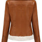 Women’s Brown Biker Genuine Sheepskin Sherpa Shearling Moto Café Racer Asymmetric Jacket - Street-Style Elegance