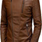 Brown Sheepskin Motorcycle Jacket: Stylish Slim Fit Windbreaker