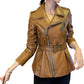 Brown Sheepskin Asymmetric Motorcycle Jacket: Korean Style Elegance