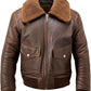 Coffee Brown Sheepskin Aviator: Timeless Style, YKK Zipper, Utility Pockets for Warmth and Comfort.
