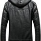 Men's Distressed Black Genuine Sheepskin Faux Fur Lined Bomber Jacket: Vintage Hooded Style, Warm and Fashionable
