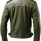 Olive Green Sheepskin Elegance: Notch Lapel, YKK Zipper, Quilted Shoulders - Stylish and Functional Slim-Fit Jacket
