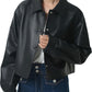 Women’s Black Genuine Sheepskin Shirt Collar Chic Leather Jacket – Timeless Elegance with an Oversized Twist