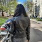 Black Shearling Elegance: Women’s Genuine Sheepskin Mid-Length Coat, Korean Style, Belted Slim Fit