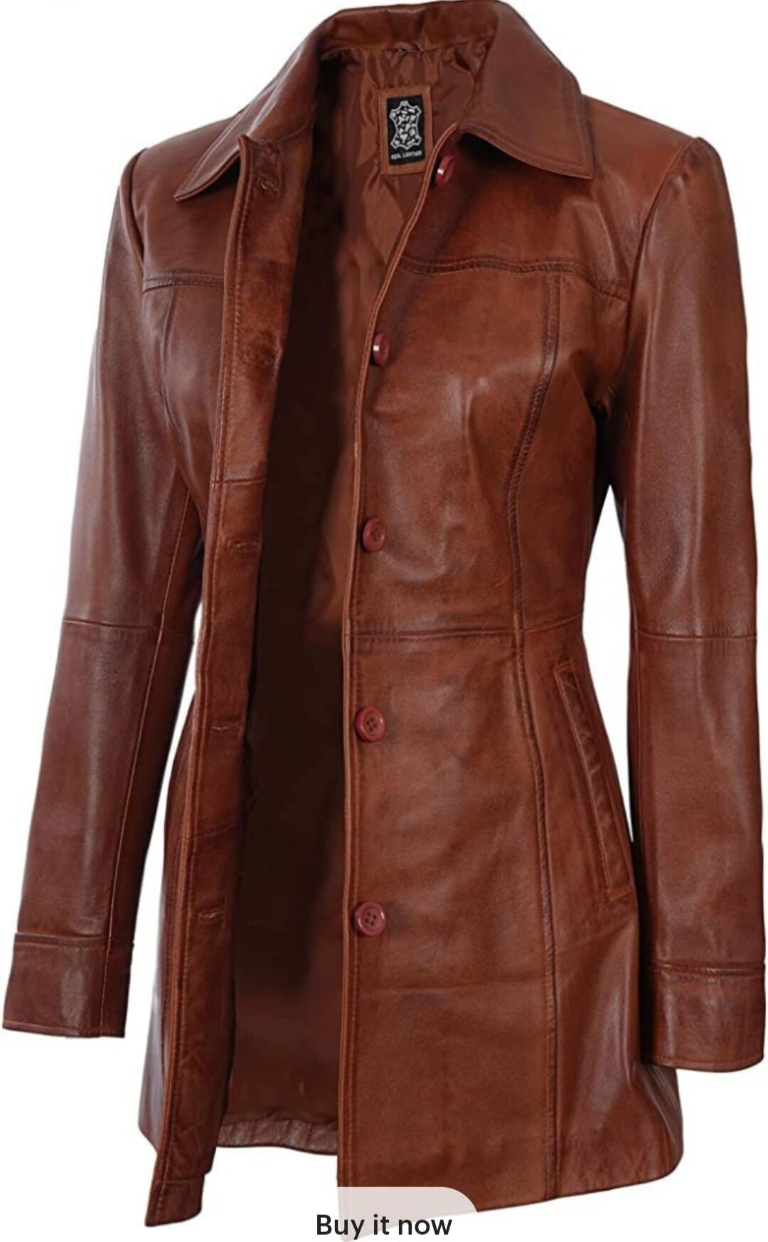 Brown Women's Genuine Leather Long Coat
