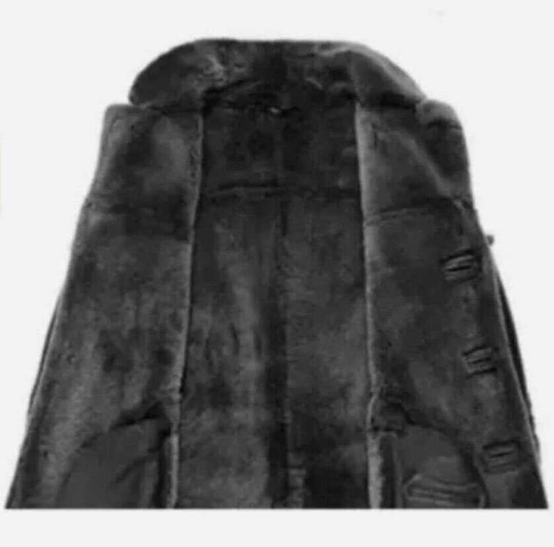 Handmade Grey Fur Black Sheepskin Bomber Leather Coat