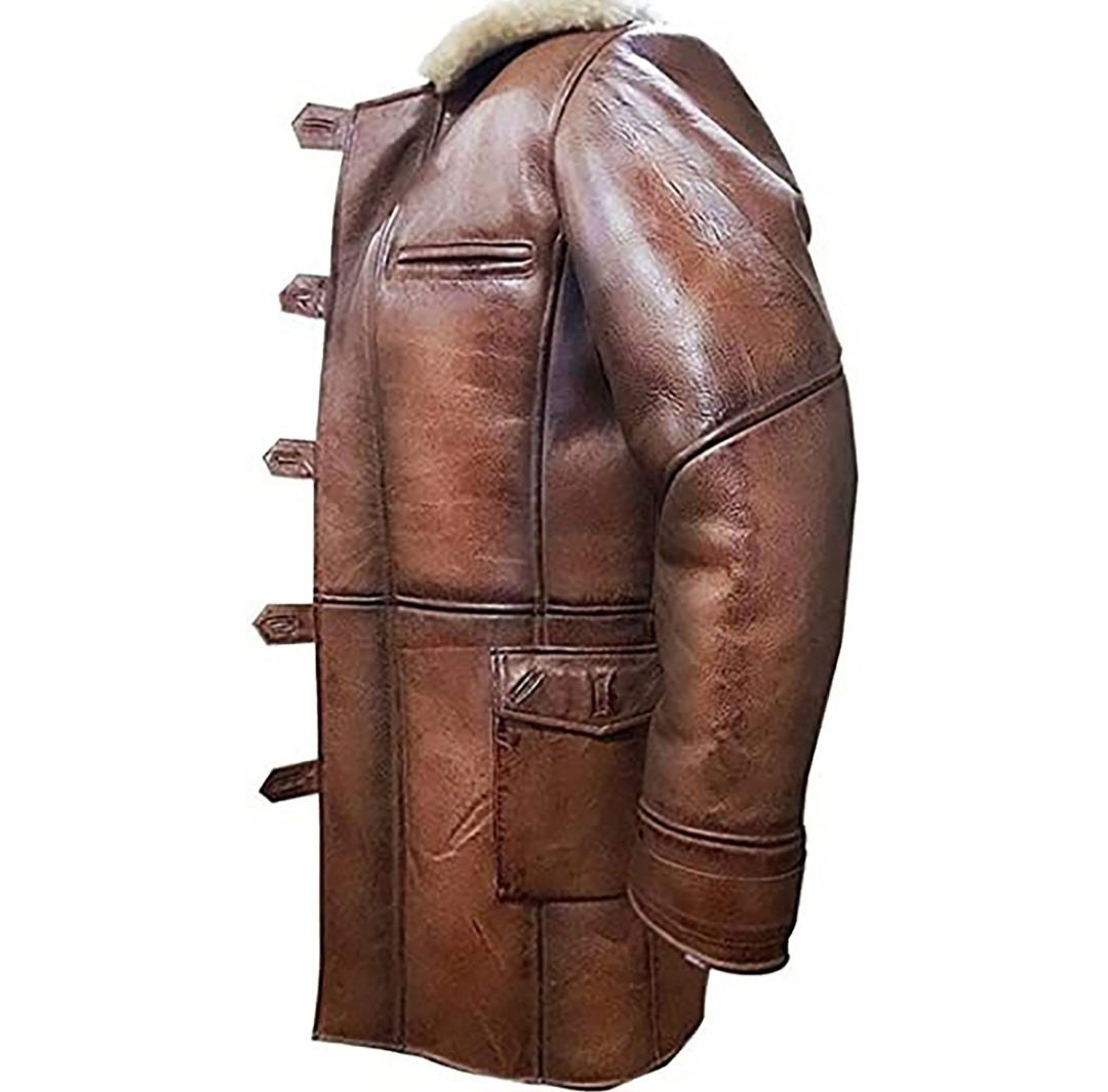 Men's Brown Bomber Fur Shearling Leather Coat