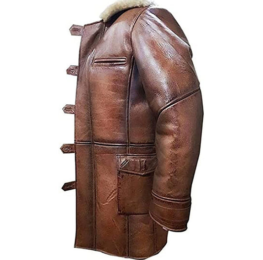 Men's Brown Bomber Fur Shearling Leather Coat