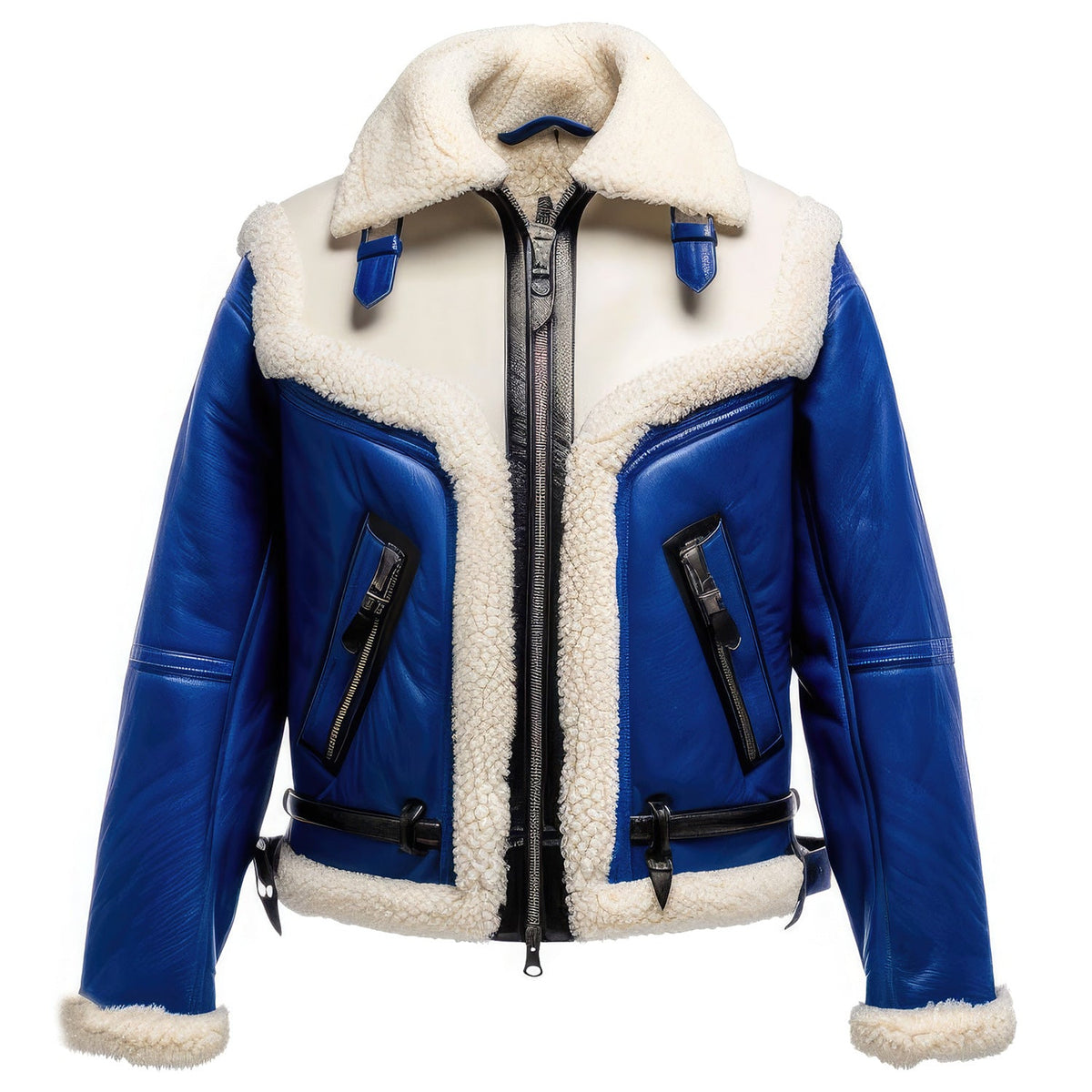Luxurious Navy Blue Shearling Aviator Jacket for Winter Elegance Success
