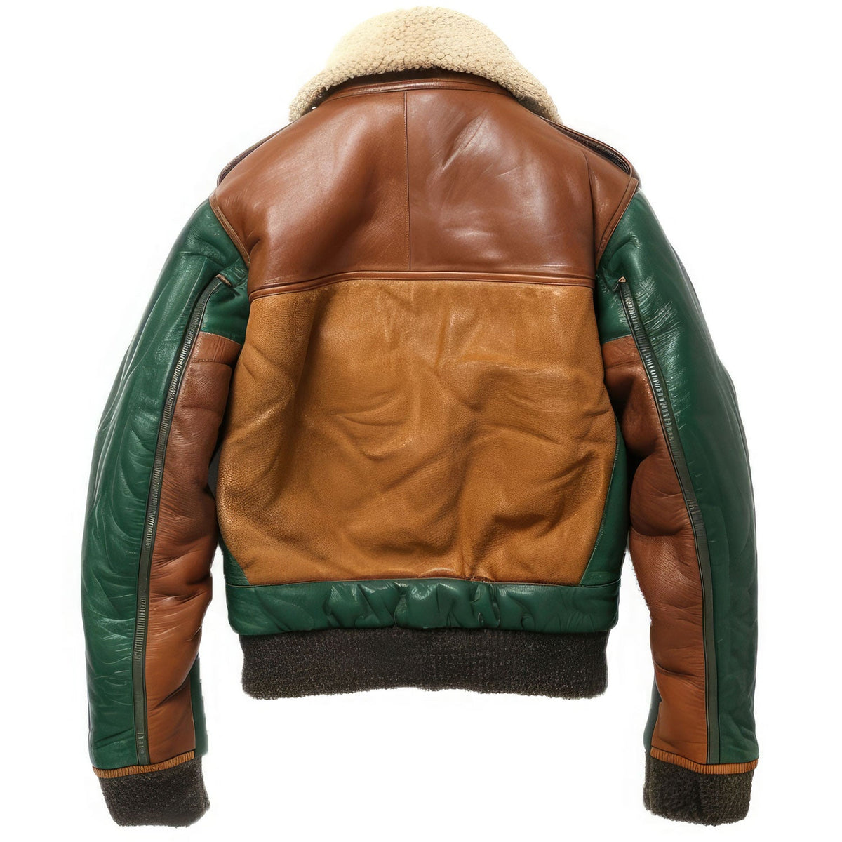 Men’s Brown Green Genuine Sheepskin B3 Sherpa Shearling Faux Fur Collar Warm Button-up Multicolor Pilot Aviator Leather Jacket Gift for Men|Leather coats for men