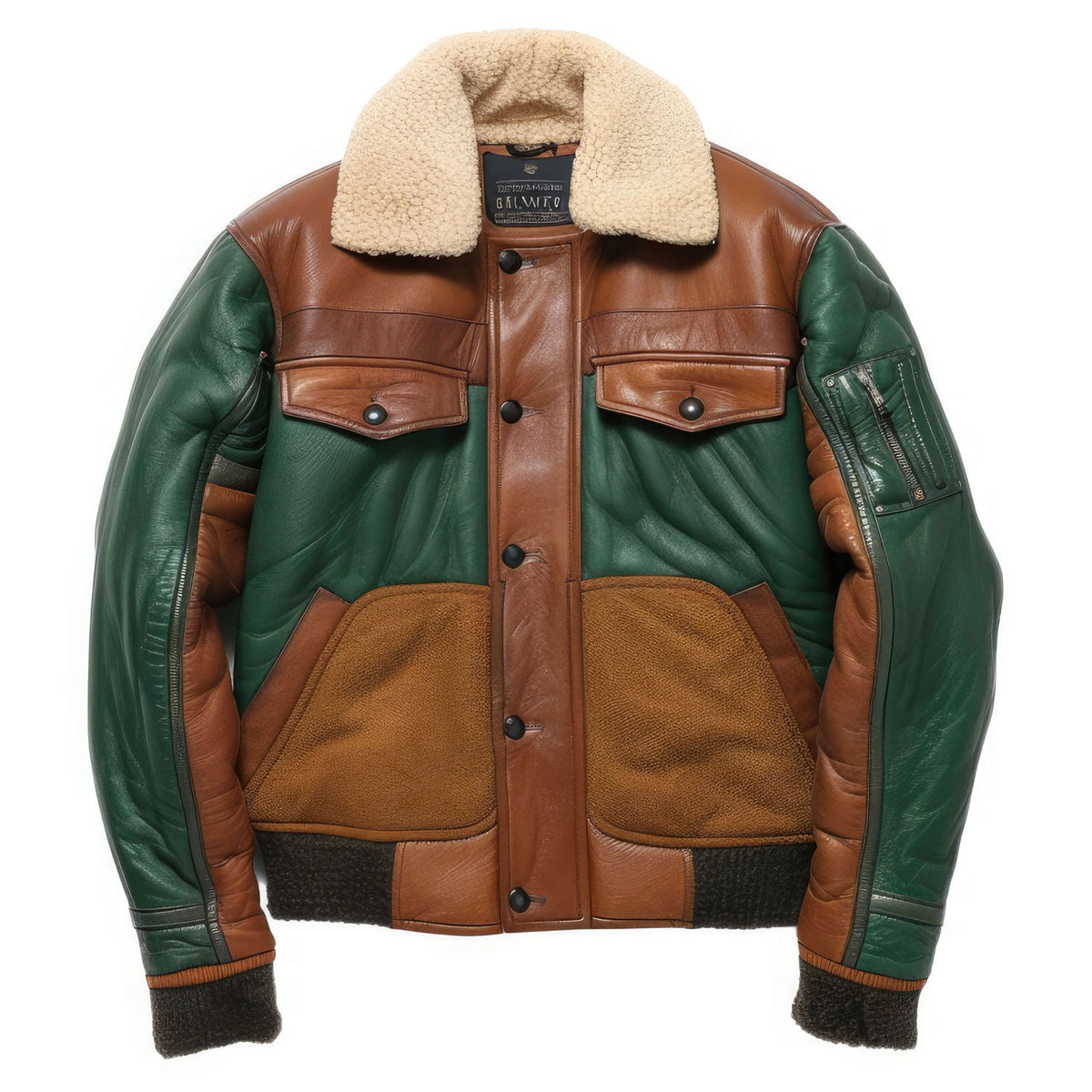Men’s Brown Green Genuine Sheepskin B3 Sherpa Shearling Faux Fur Collar Warm Button-up Multicolor Pilot Aviator Leather Jacket Gift for Men|Leather coats for men